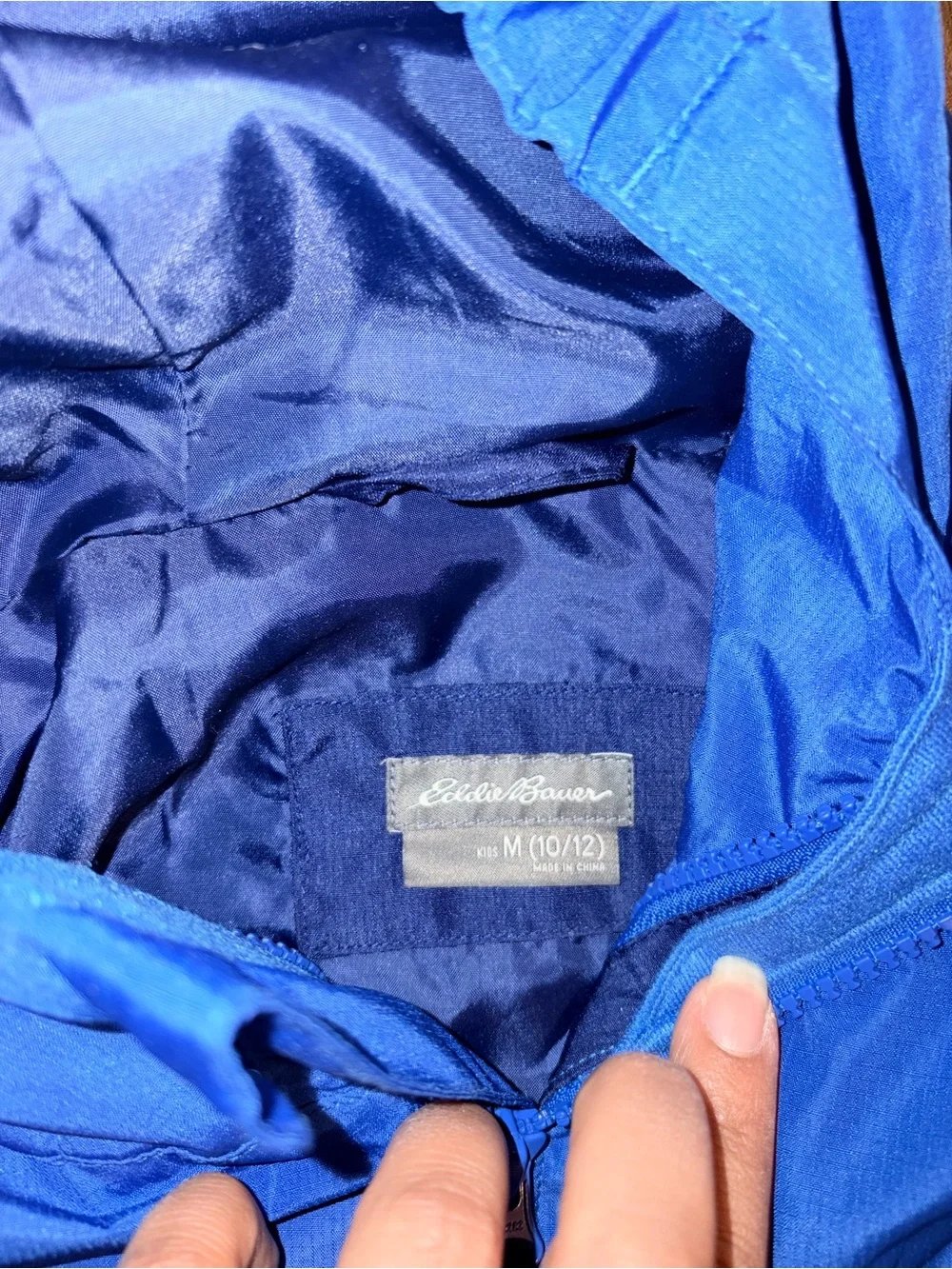 Eddie Bauer Two-Tone Blue Hooded Raincoat